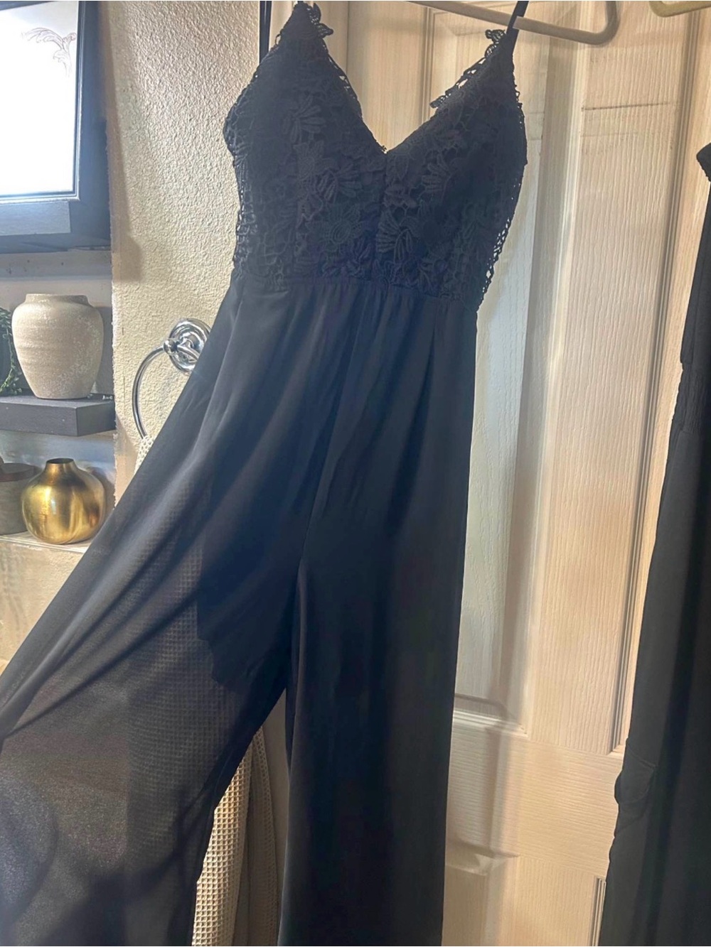 Black Lace Bodice Wide-Leg Women’s Jumpsuit
